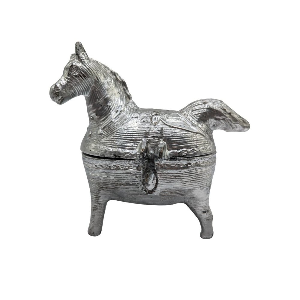 Saira Jewelry Dhokra box Metal Clasp Hinges 7" H x 7" W x 4" D Silver - Picture 5 of 10